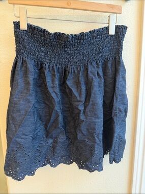 GAP Navy Blue Smocked Waist Eyelet Hem Skater Skirt